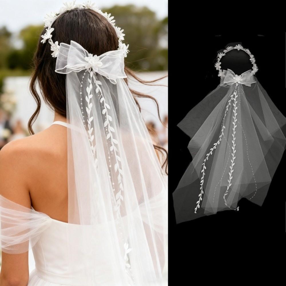 Lightweight Bow Bridal Veil Soft Wedding Bow Headwear Sweet Garland Headband Wedding Party