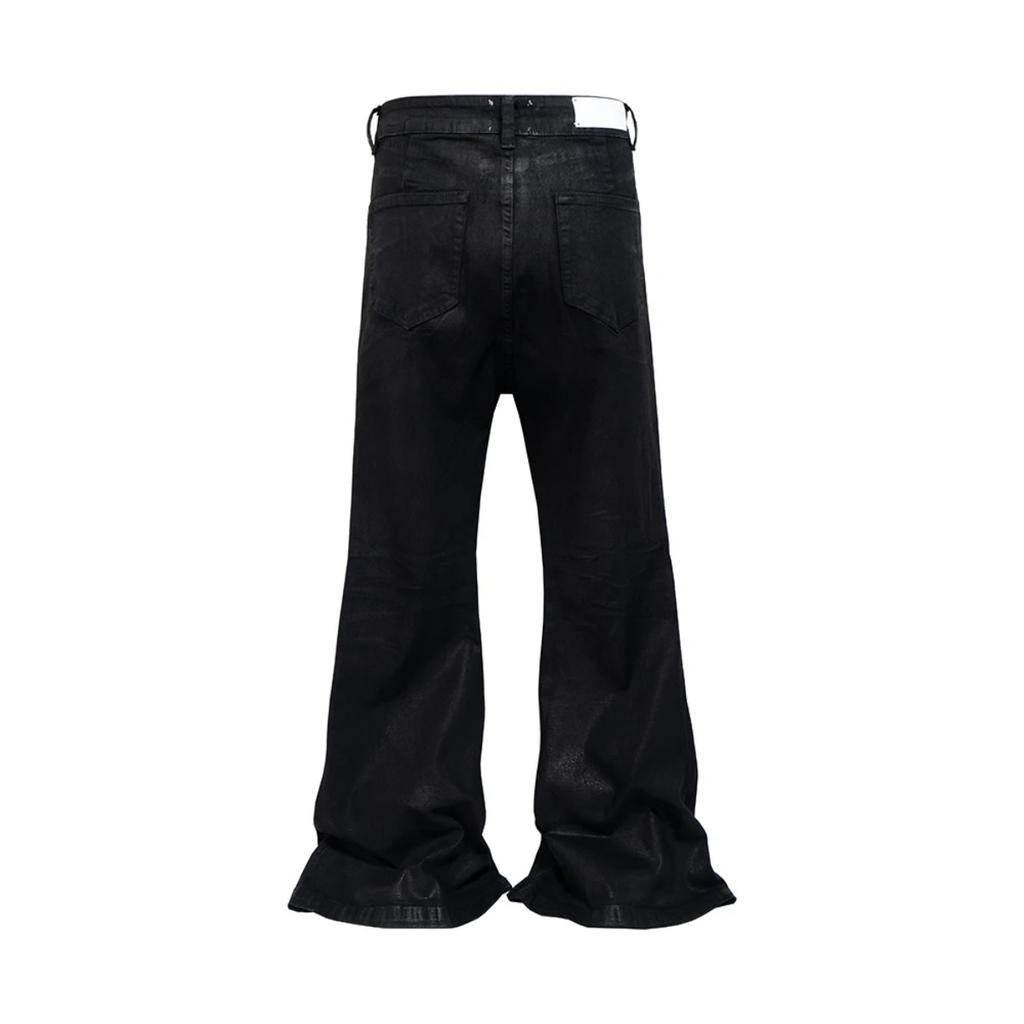RogueWave Streetwear Schwarz Kleebeschichtete Bootcut für Männer und Frauen Gerade Baggy Lässige Schlaghose Übergröße Locker Denimhose