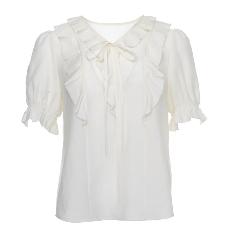 Women s French Ruffle V-Neck Short Sleeve Blouse L