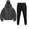 Men Women Hooded Sweatshirt Set Cotton Blend Long Sleeve Tracksuit Casual Sportswear Outfit