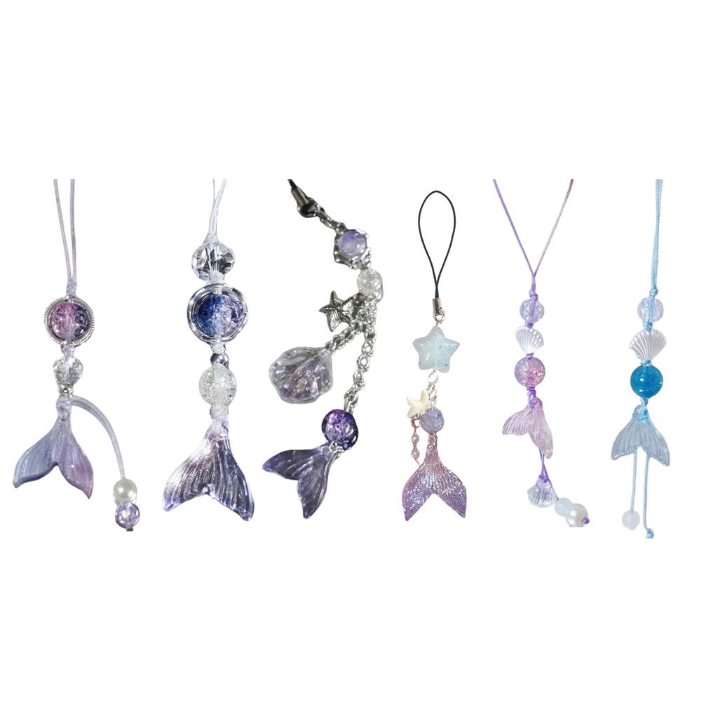 Cute Fish Tail Shell Bead Phone Charm Straps Car Key Hangings Pendants Fashion Bag Decoration Lanyard Purse Accessories