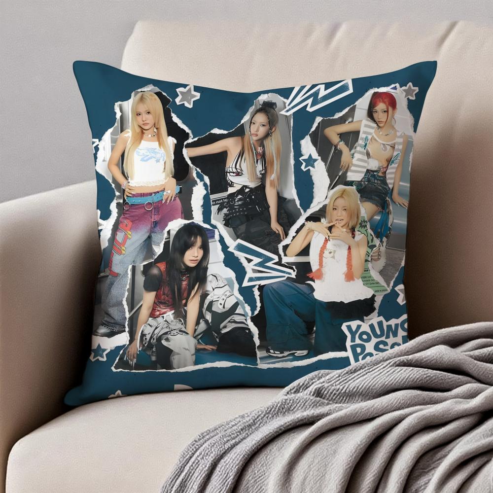 GirlGroup Kpop YYOUNG PPOSSE Cushion Cover Pillowcase Antidustmite Invisible Zipper Short Plush Sofa Cushion