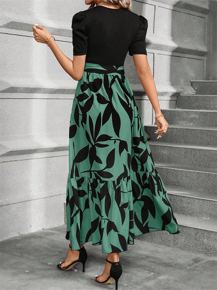 Women's Floral Print High Waist Elegant Dress - European & American Fashion