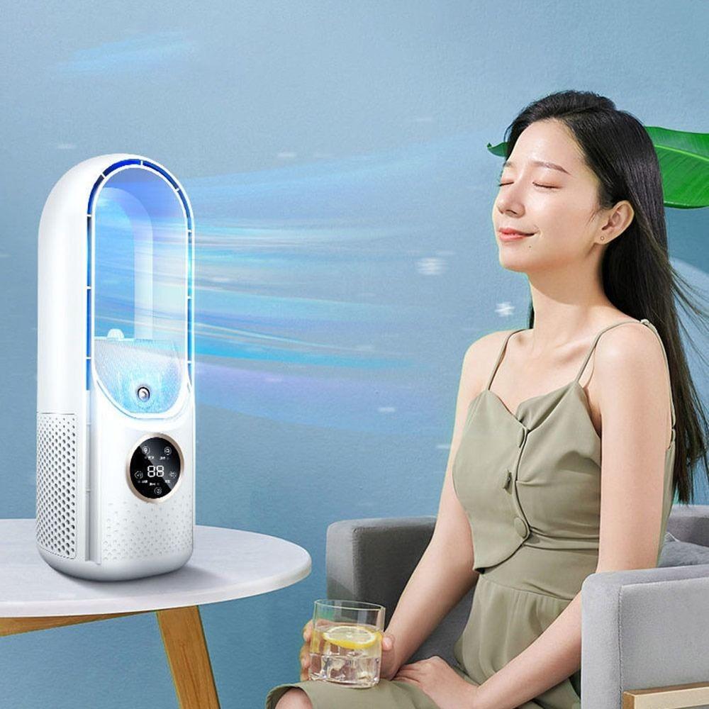 Ventilateur Électrique avec Fonction Minuterie Contrôle 6 Vitesses Ventilateur de Bureau Sans Pales Nouveau Ventilateur Rafraîchisseur Humidificateur