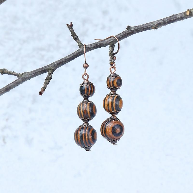 Ethnic Vintage Bohemian Drop Danlge Women's Earrings Bead Wooden Tassel Round Geometric Flower Leaf Long Boho Earrings Zircon