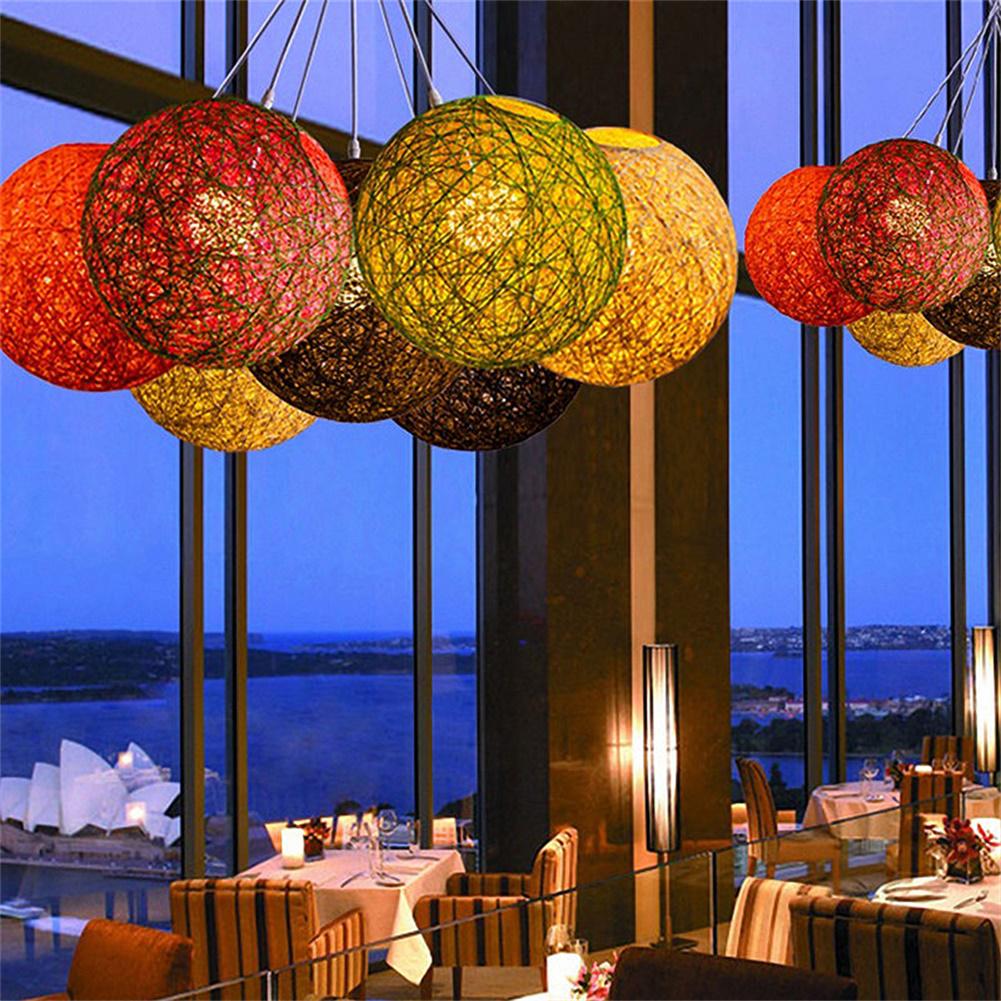 20cm Rattan Ball Lampshade Light Case Hanging Pendant (No Light Source) with E27 Suspension Wire & Round Sucking Disk