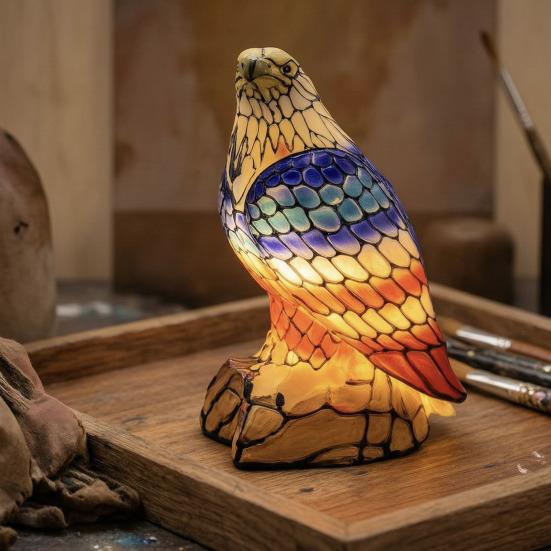 Bald Eagle Table Lamp, Resin American Eagle Night Light, Red White Blue Patriotic Independence Day Bedside Lamp for Bedroom, Living Room, Nightstand,