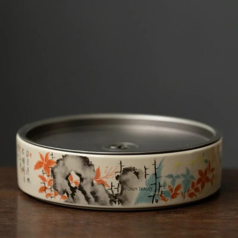 Round Ceramics Tea Tray Drainage Water Storage Tray Household Pot Bearing Teapot Teacup Mat Chinese Tea Set Decors Accessories