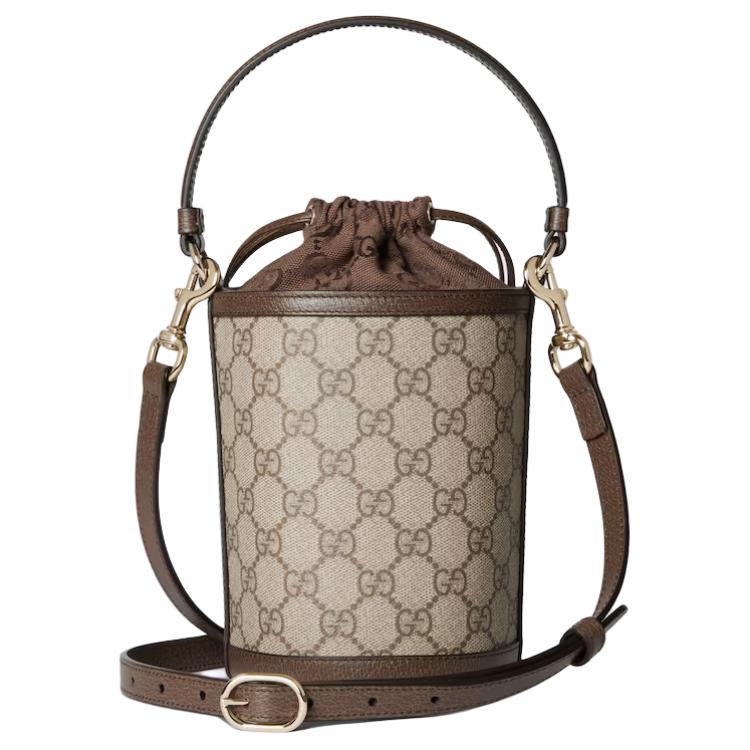 Gucci Ophidia Logo Classic Canvas And Leather Bucket Bag Women Handbags Beige Dark-Brown 838462-FAE0O-9869