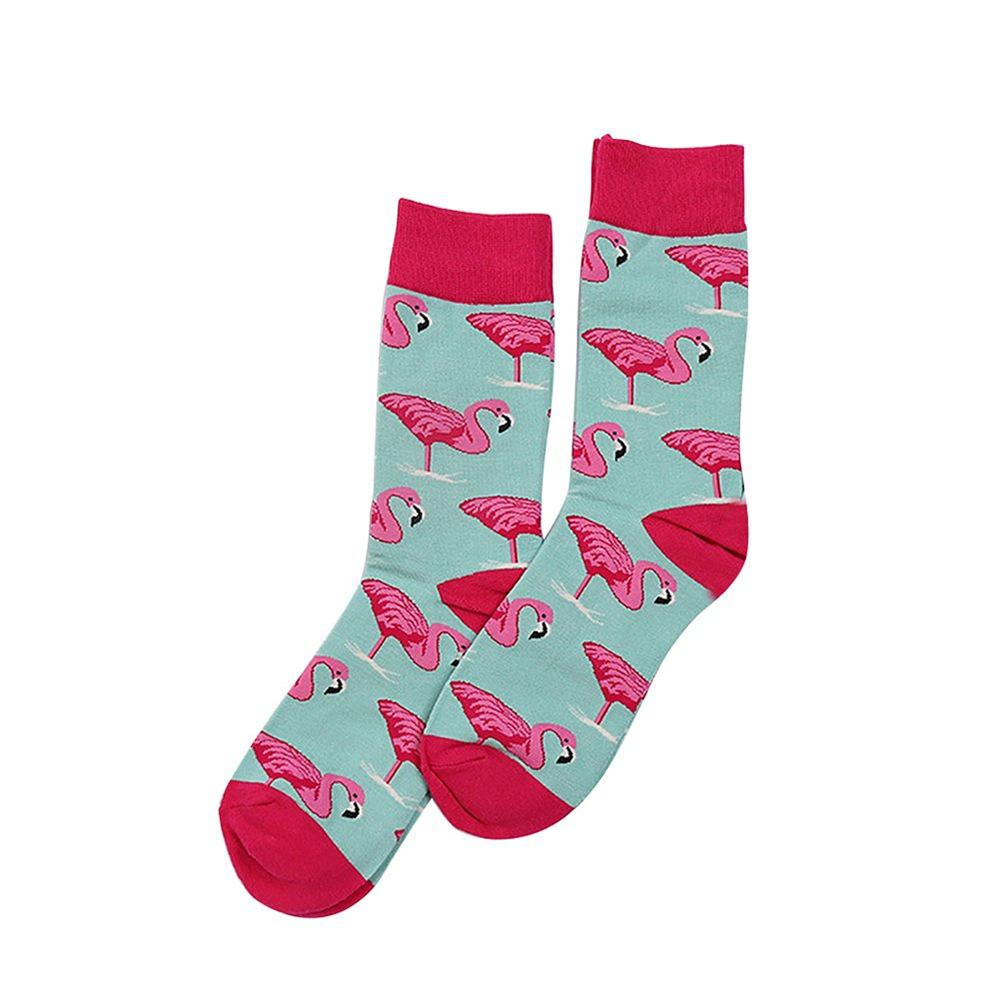Funny Flamingo Pattern Cotton Men Crew Sock Street Tide Crew Socks Gift Men Husband Cute Street Socks Novelty Funky Pink Black