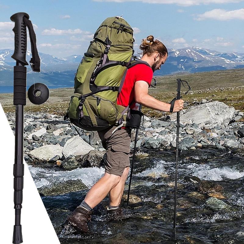 Trekking Poles For Hiking Lightweight Aluminum Alloy Telescopic Walking Stick Suitable for Reduce Pressure and Strain nero