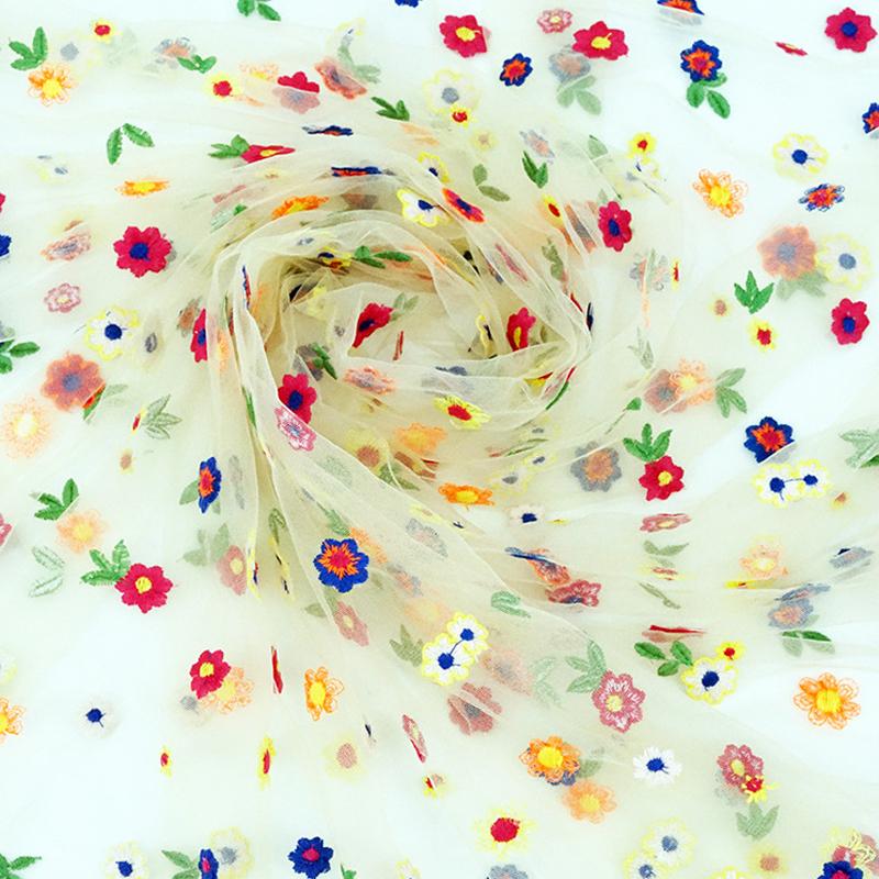 

1 Yard Lace Tulle Embroidery Fabric Flower Mesh Voile Floral Embroidery Fabric For Diy Sewing Dress Skirt Curtain Decor 1Yard