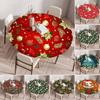 Fitted Christmas Round Tablecloth Holiday Snowflakes Table Cover with Elastic Edge Water-Resistant Christmas Tree Table Cover for Round Tables Dinner