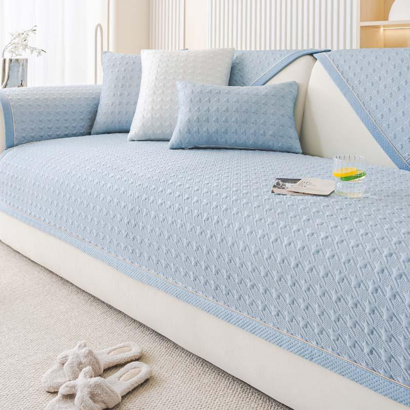 Summer Cool Ice Silk Sofa Cushion Anti-slip Thousand Bird Pattern Sofa Cover Machine Washable Airy Solid Color Edging Sofa Mat