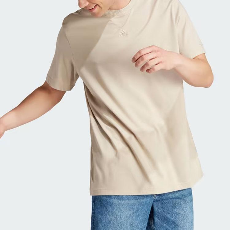 Adidas All Season Tee With Solid Color Logo Round Neck Short Sleeve Men Tops Magic-Beige IL9019