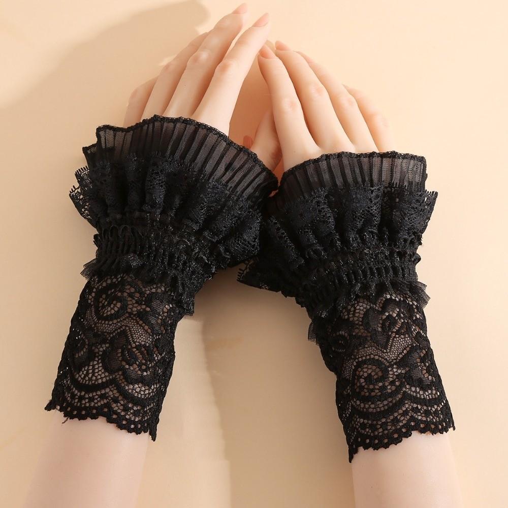 1Pair Elastic Detachable Sleeves Cuffs Sun Protection Dresses Sweater Decor Lace Cuffs Costume Accessory Sweet