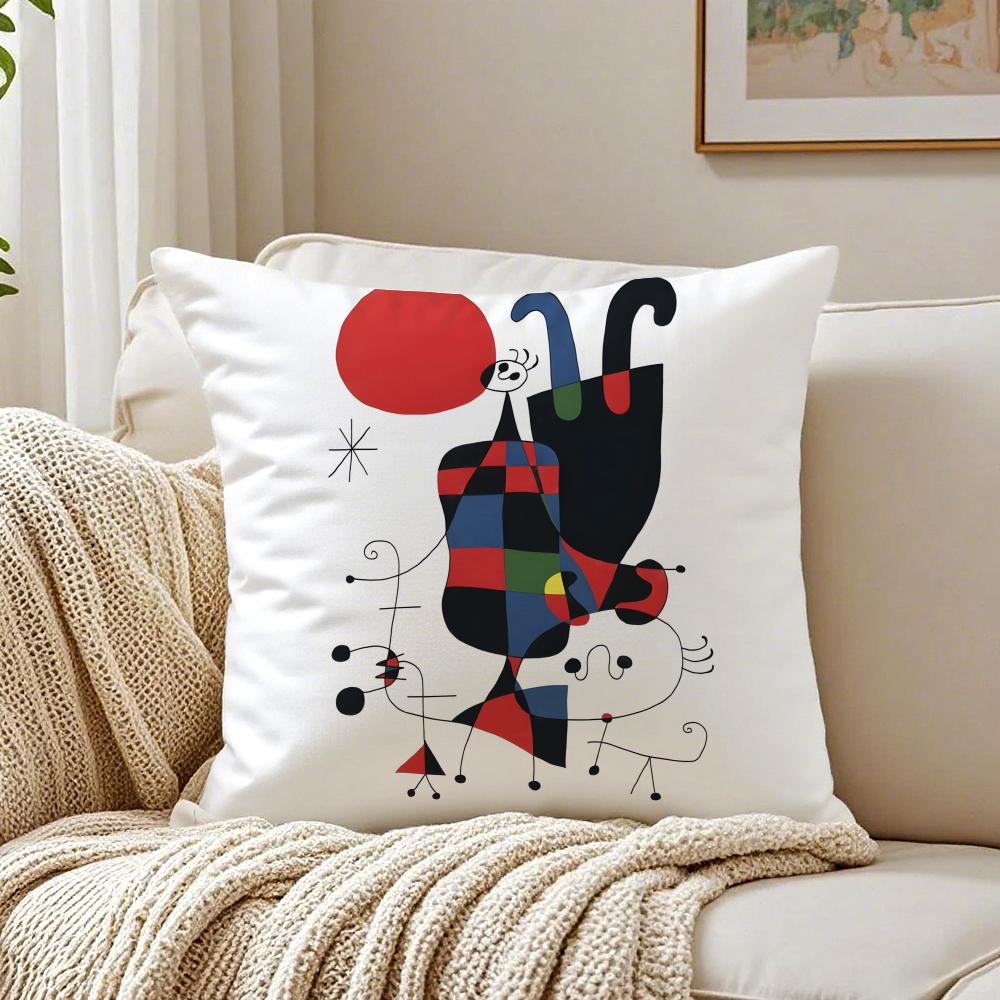 JJoan MMiro Abstract Art Painting Cushion Cover Linen Pillowcase Soft for Sofa Bed Home Room Decor