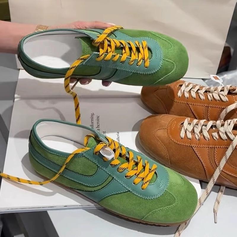 Green Retro German Training Shoes Women's 2025 New Summer Breathable Thin Versatile Height-increasing Flat-bottomed Sports and Leisure Shoes