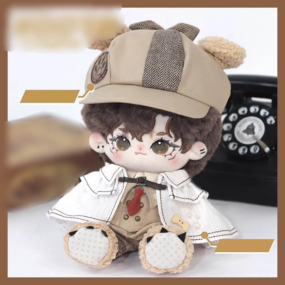 Niannyyhouse 20cm Plush Toy Clothes: Hat, Hoodie, Overalls, Shawl, Tie, Shirt, Vest, Shoes, Glasses, Brown Detective Suit Cotton Doll Dress-Up