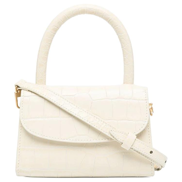 By Far Croco Cow Leather Small Square Bag, Portable Crossbody Bag, Shoulder Bag Mini Women's Cream White 19PFMINACEDSMA