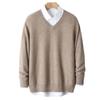 Men's V-Neck 100% Pure Wool Sweater - Solid Color, Short/Long Sleeve, Cashmere Knit Base Layer for Autumn/Winter