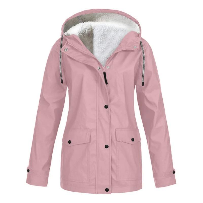 2026 Winter New Slim-fit Hardshell Jacket with Fleece Thickened Warm Women's Windproof Solid Color Coat