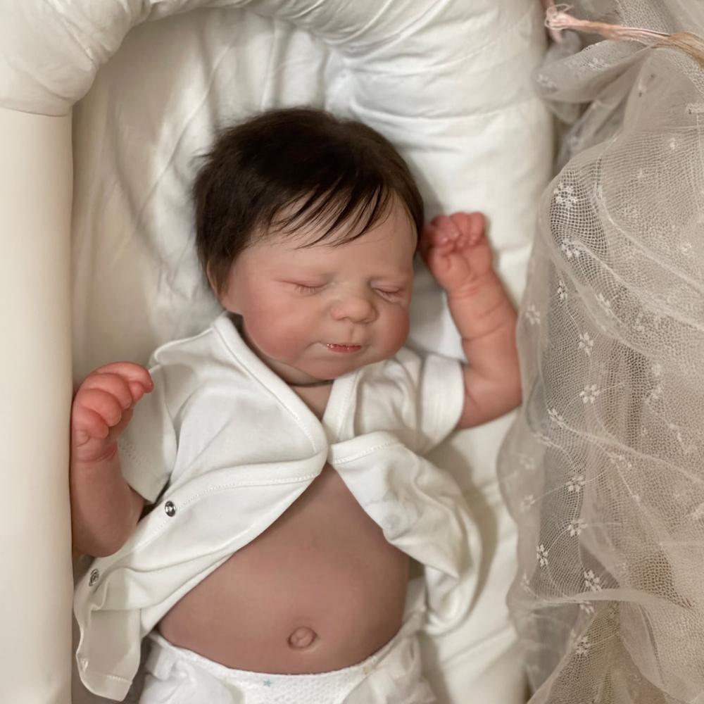 19 Inch Sleeping Reborn Baby Dolls Real Like Silicone Full Body Washable Simulation Doll Pascale Poseable Limbs Newborn Dolls for Kids Christmas Gifts