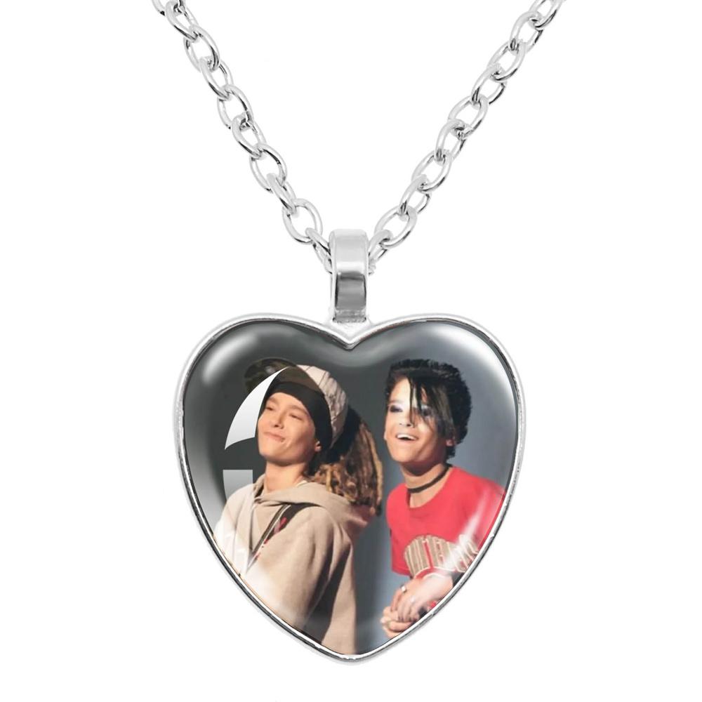 Pop Retro Rock Band Tokio Hotel Glass Heart Shape Pendant Necklace Bill Kaulitz Music Songer Picture Jewelry Charm Fans Gift
