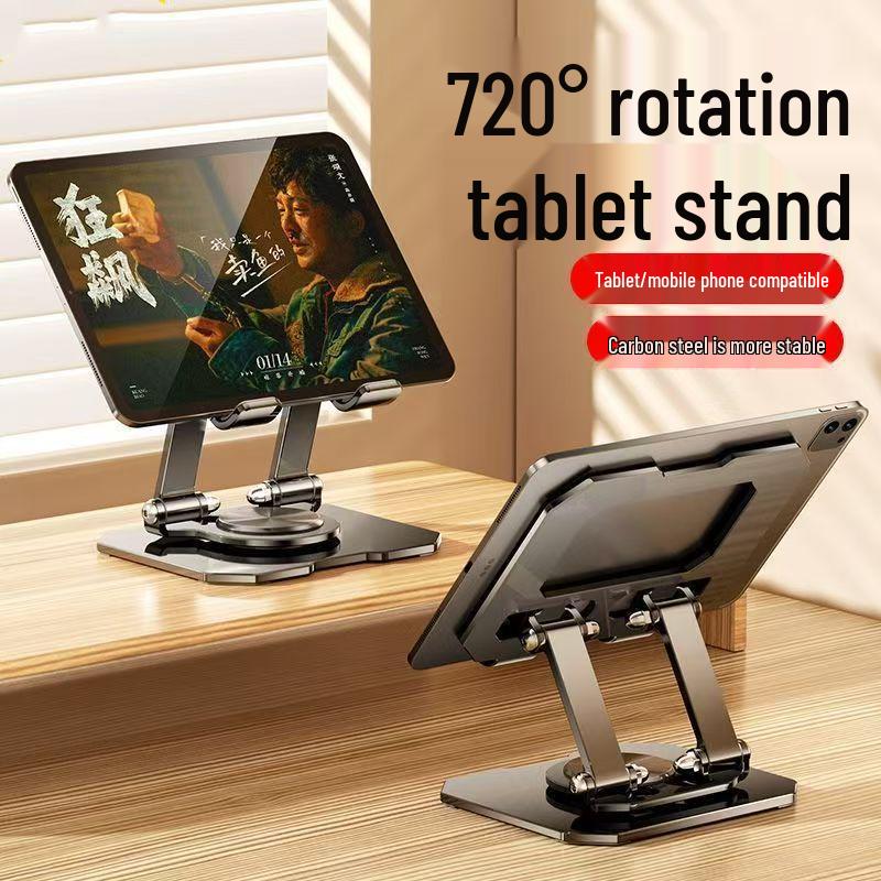 360° drehbarer Vollmetall-Kohlenstoffstahl-Ständer für Handy und Tablet - Tragbar, faltbar, ideal zum Spielen