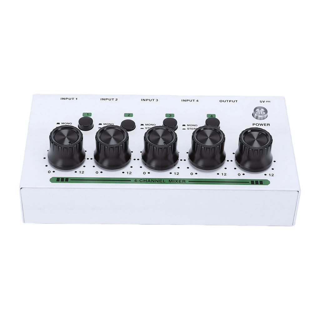 4 Channel Sound Mixer Rechargeable Portable Low Noise Stereo Sound Mixer for Home Studio Recording Live Streaming White