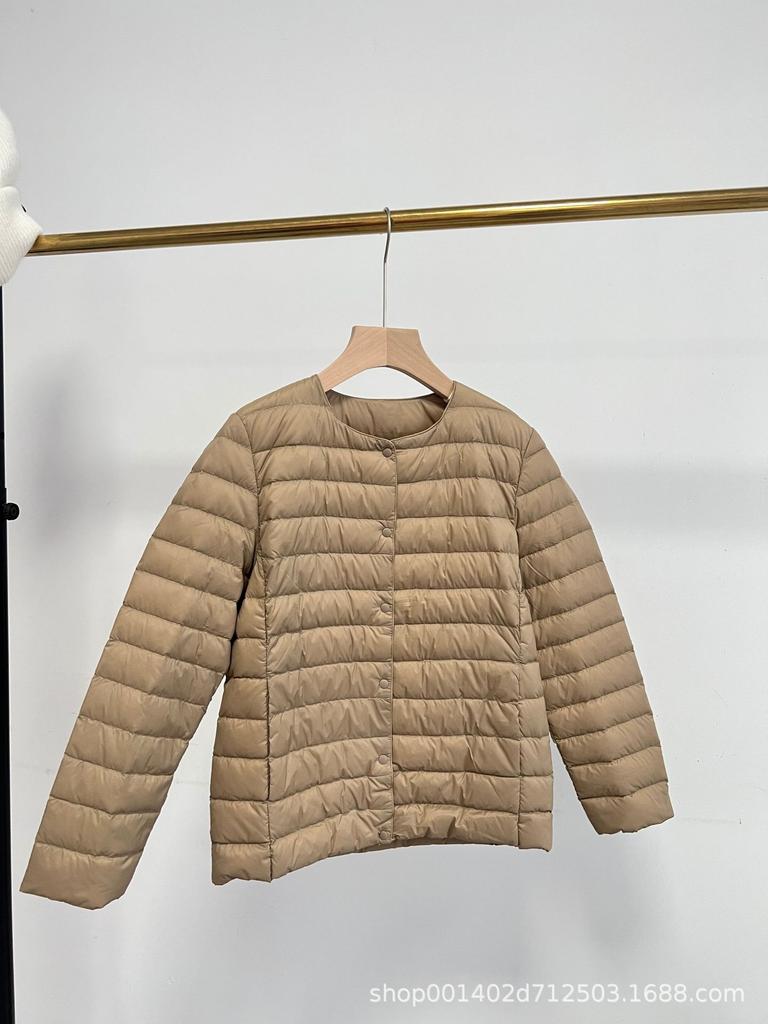 Light Down Jacket Women's Autumn and Winter White Duck Down Round Neck with Two V-neck Warm Jacket Down Liner