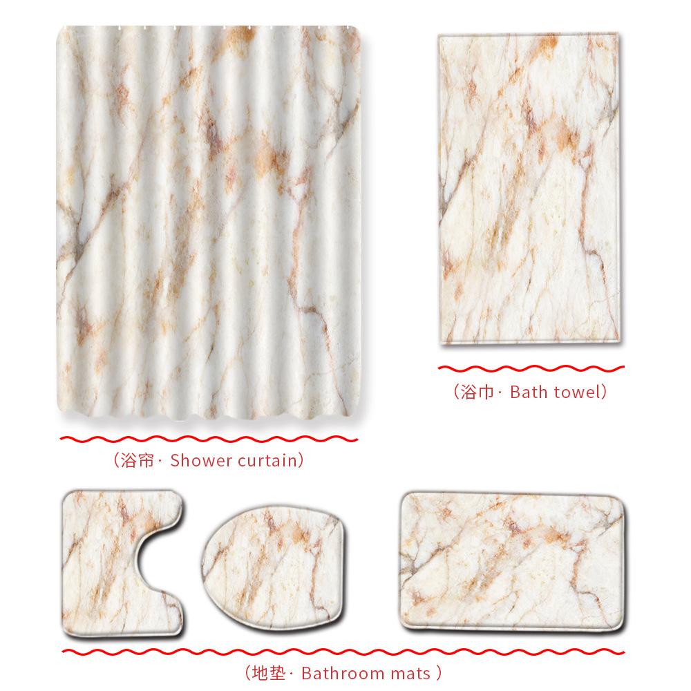 Marble Bathroom Shower Curtain Bath Towel Floor Mat Five-Piece Set Bathroom Toilet Carpet Shower Foot Mat