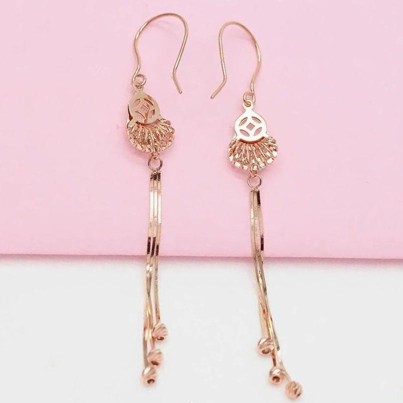 Pure Purple Gold Hollow Gourd Fringed Long Earrings Plated Rose Gold Color Gold Retro Earrings