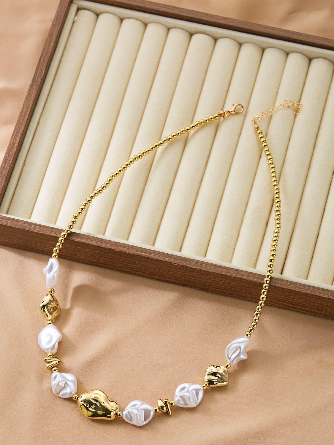 Dainty Irregular Imitation Pearl Necklace for Women Baroque Faux Pearl CCB Resin Beads Chain Necklace Party Banquet Jewelry Gift