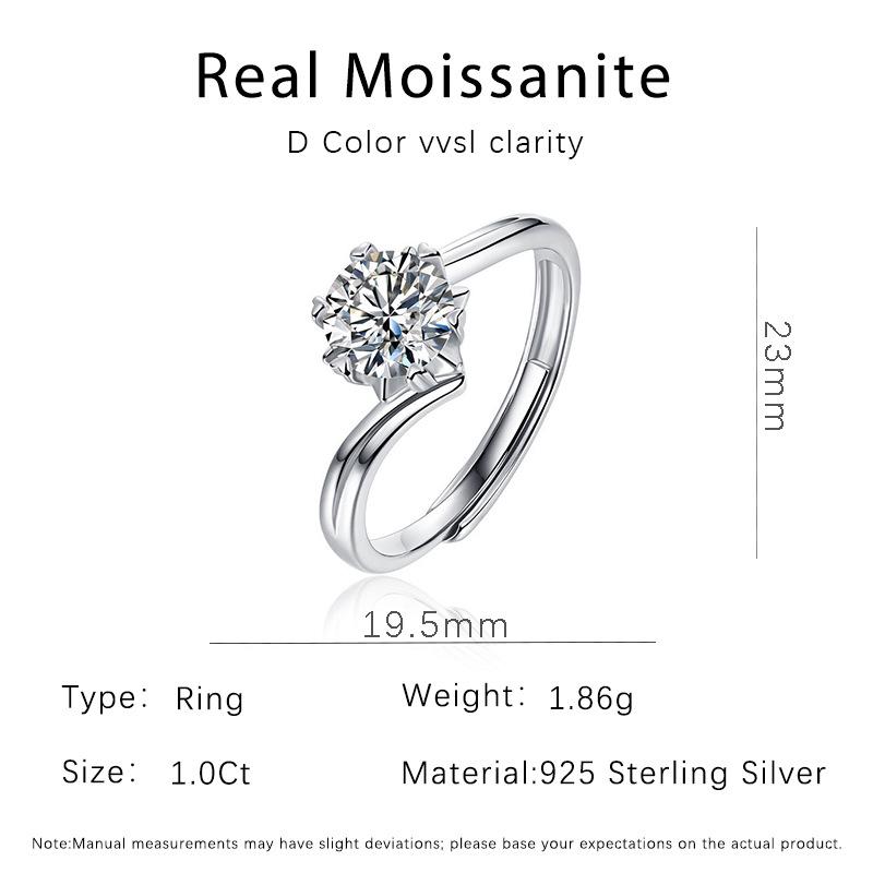 Exclusive Moissanite Six-Claw Snake Ring: 1 Carat Pt950 Adjustable for Women 1 Carat Moissanite