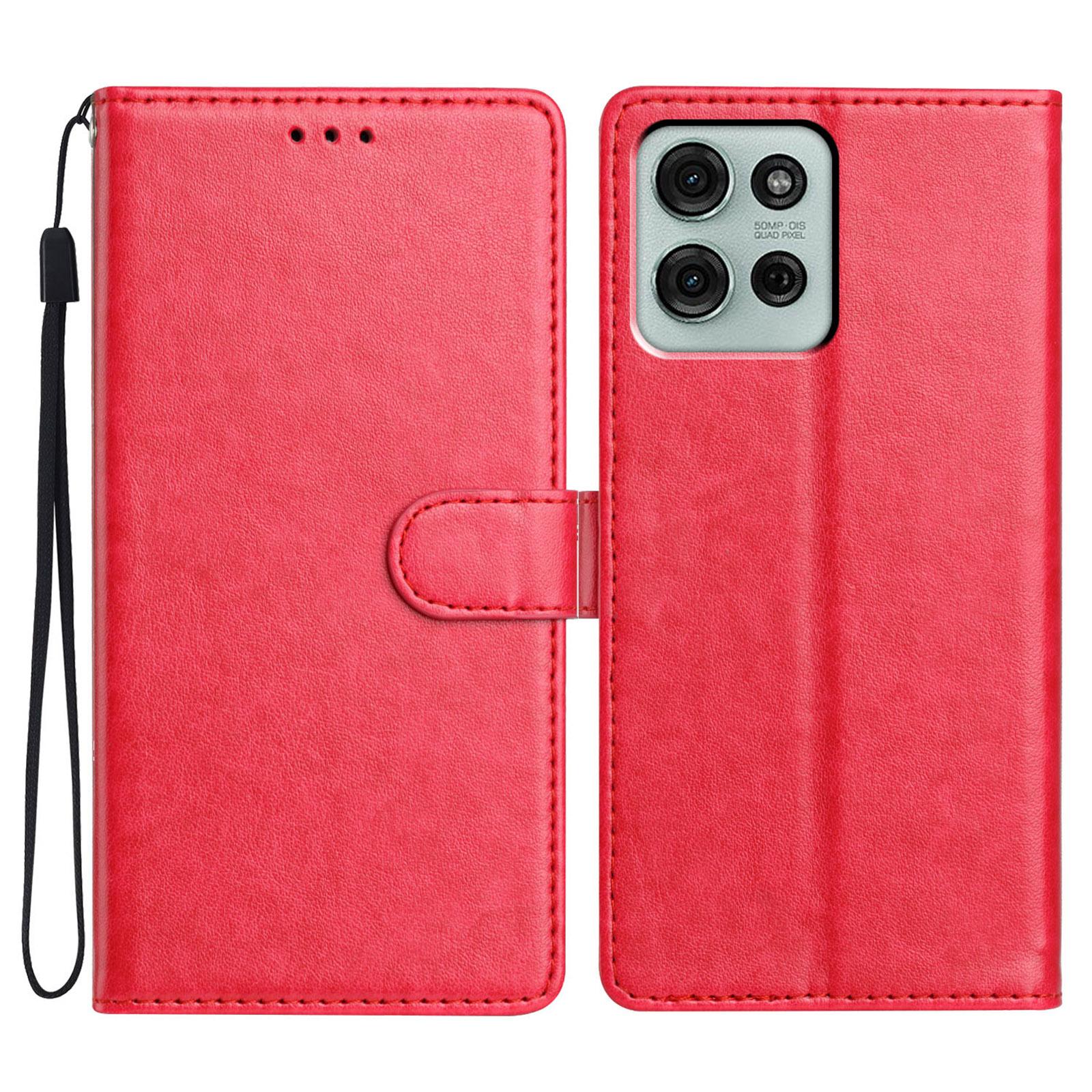 

For Motorola Moto G56 5G Leather Case Wallet Stand Phone Cover with Handy Strap Rose