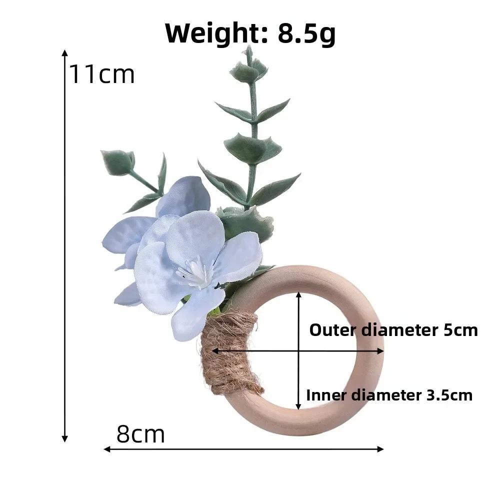4pcs Vintage Bohemian Napkin Rings Handmade with Leaves Napkin Holders Silk Flower Napkin Buckles Table Decorative
