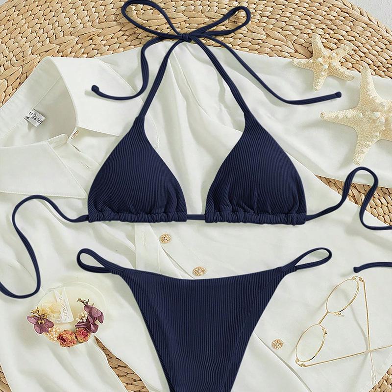 Euro-American Lace-Up Halter Triangle Bikini Set - Sexy Beach Swimsuit