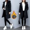 Trench Coats Women Autumn Winter Hooded Drawstring Pocket Zipper Long Outwear Plus Size Elegant Ladies Thicken Windbreaker Coats