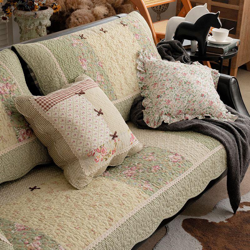 

Patchwork Designer Model Korean Style Cotton Washed Sofa Cushion Cloth Yilan Non Slip All Year Round Leather Sofa Towel Four Seasons Pastoral Green 50*50cm pillow case