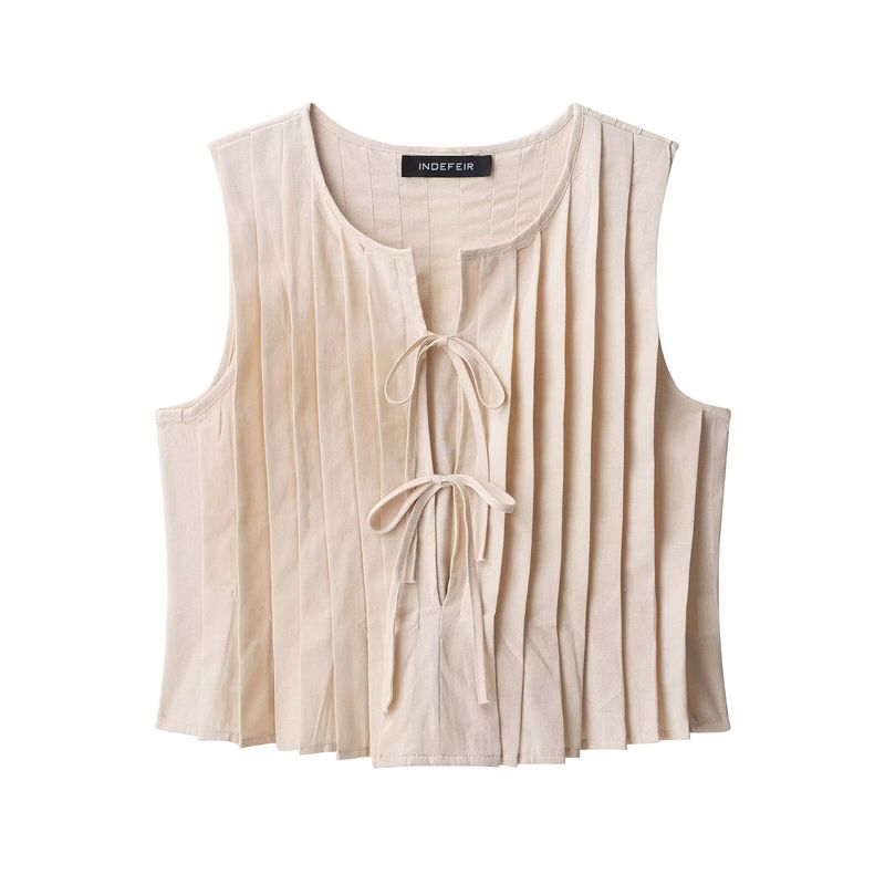 Kaslead New Women clothes Western Style Fashion Simple and Versatile French style Lace-up Short Vest Top