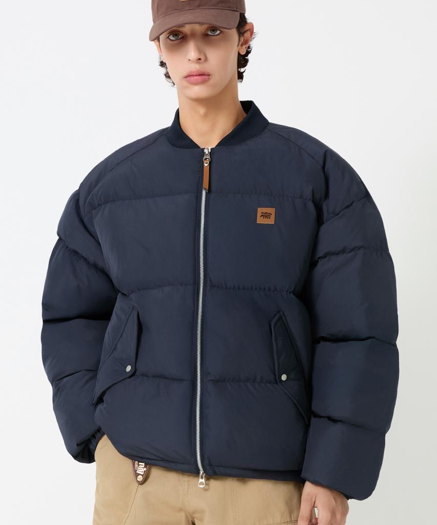 Trillion Leather Patch Puffer Jacket_Navy