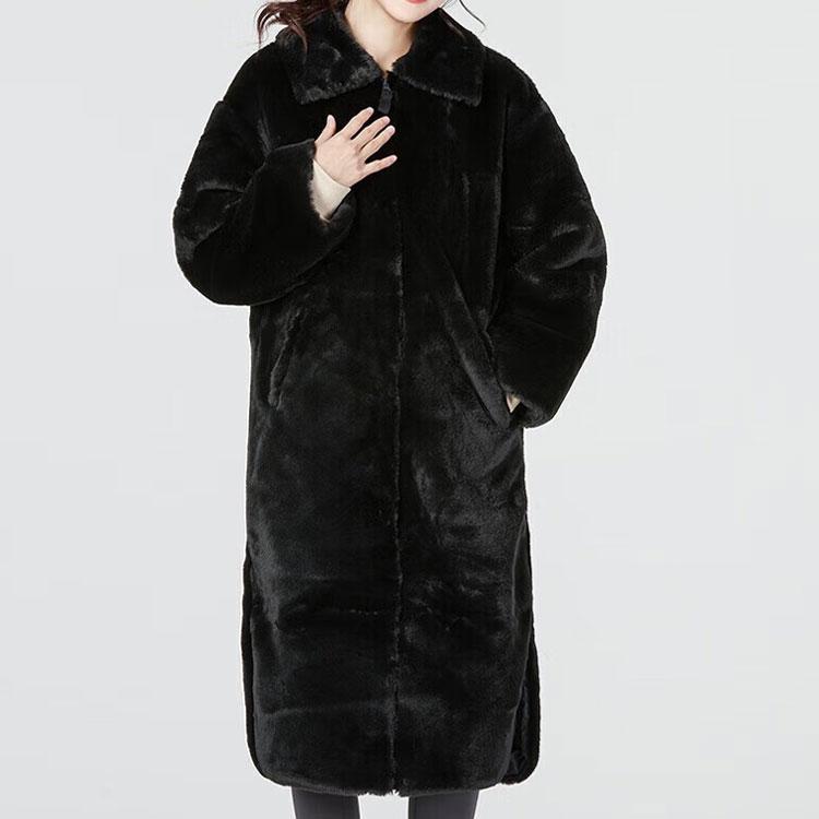 New Nike Women's Faux Fur Long Jacket Asia Sizing Black DQ6839-010