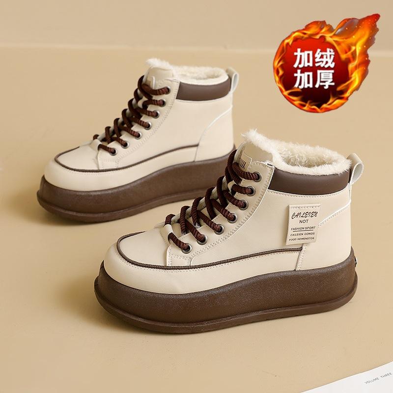 Fleece High-top Snow Boots Winter New Thickened Warm Cotton Shoes Thick-soled Heightening Casual Sports Short Boots