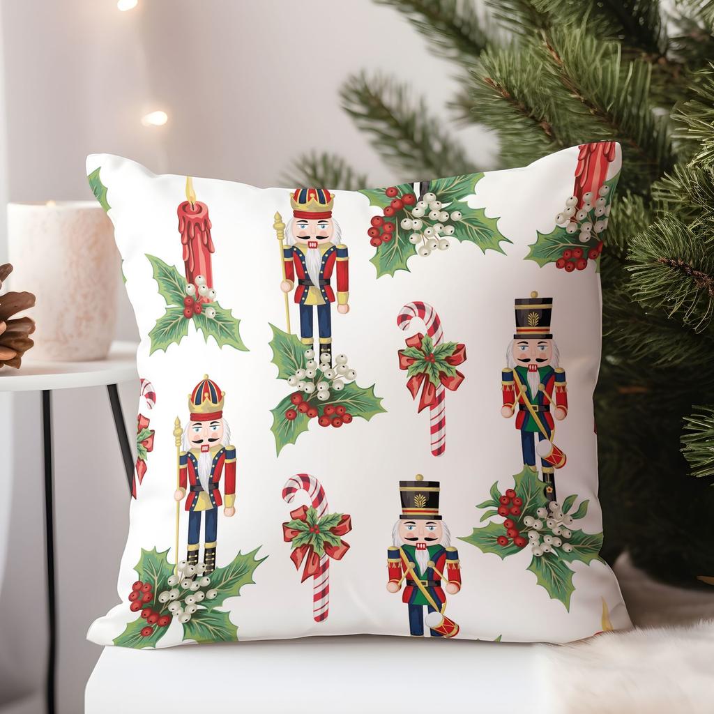 Festive Atmosphere Pattern Square Polyester Pillowcase, Sofa Living Room Decorative Cushion Cover, Bedroom Bedside Pillow Cover