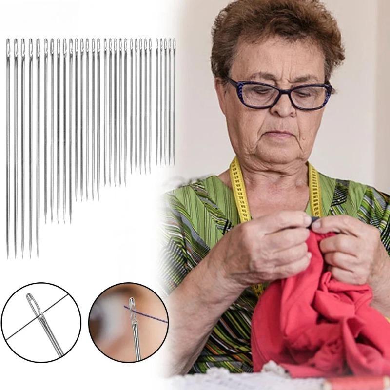 36/12Pcs Side Hole Blind Sewing Needles Stainless Steel Elderly Self Threading Needles Household DIY Beading Threading Needle