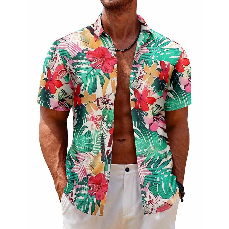 Men Summer New Short Sleeve Beach Shirt 3D Digital Print Coconut Tree Shirt Men Casual Button Shirt Tops 100% Polyester