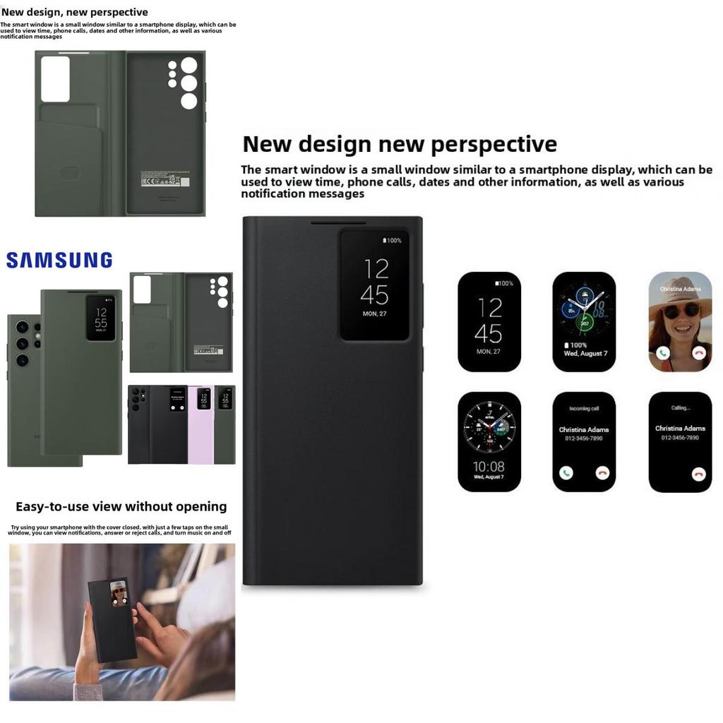 Funda Cartera de Cuero tipo Flip para Samsung Galaxy S23 Ultra con Ventana Inteligente para Uso de Negocios y Moda