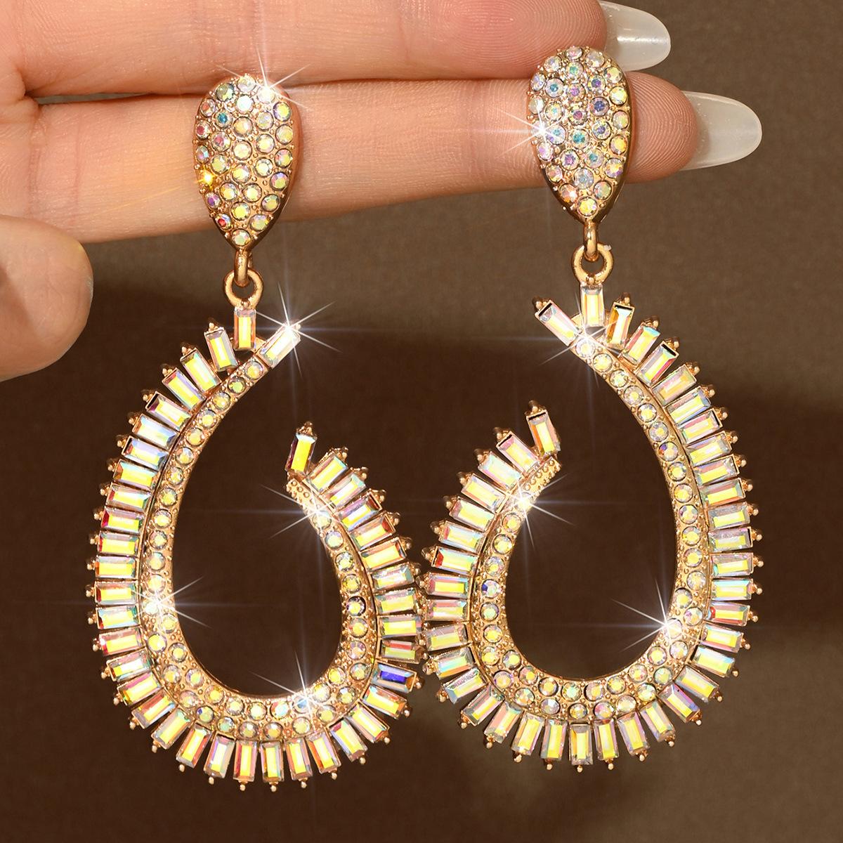 Стильные нерегулярные серьги-гвоздики из сплава с геометрическим узором в форме буквы U и бриллиантами, винтажные простые серьги