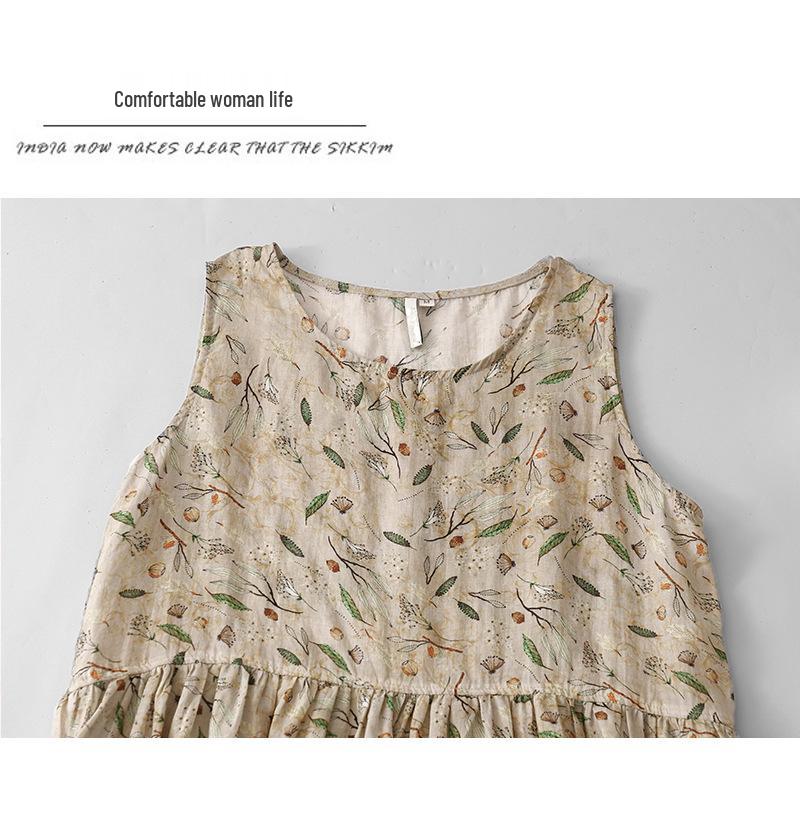 Xin Xing 2025 Summer Floral Cotton Linen Sleeveless Long Dress